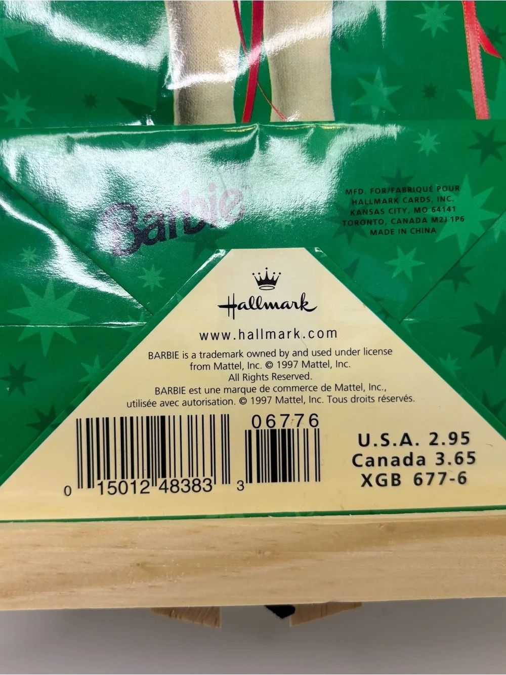 Set of 2 Vintage 1997 Barbie Hallmark Holiday Gift Bags Collectible